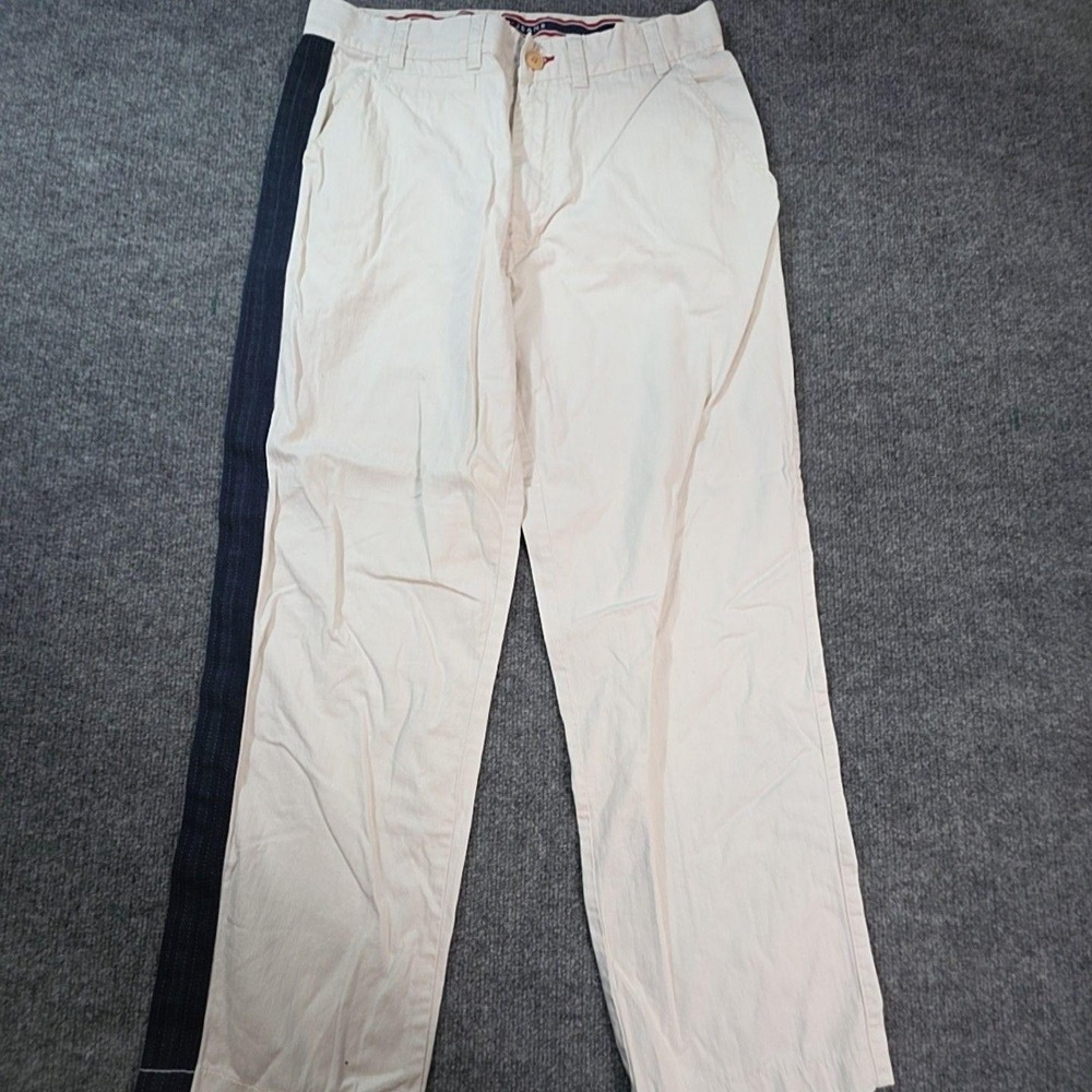 Tommy Jeans Pants Mens 32x27 Beige Chino Side Stripe Hilfiger Crest Straight